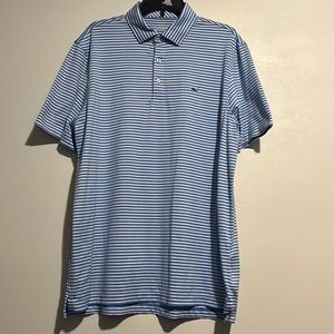 White and blue striped vineyards vines golf polo
